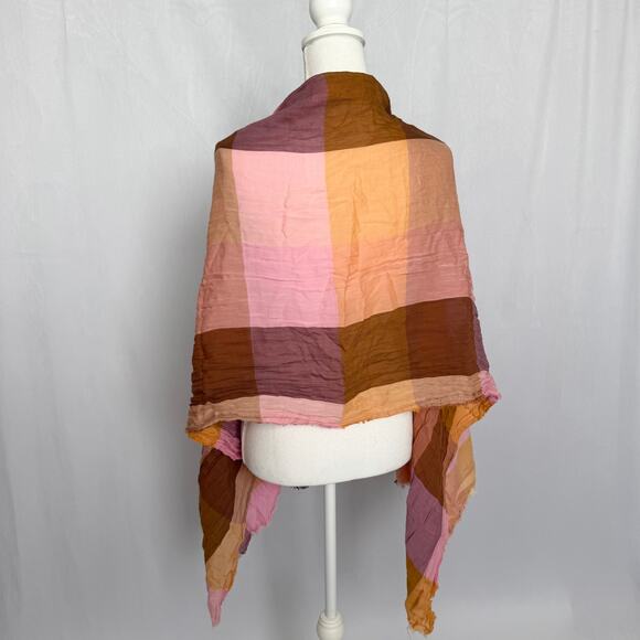 Universal Thread Cotton Scarf Fringe Hem Checkered Scarf Shawl Wrap Boho - Picture 5 of 6